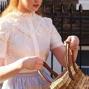 Miss Patina Eyelet Lace Flower Embroidered Blouse